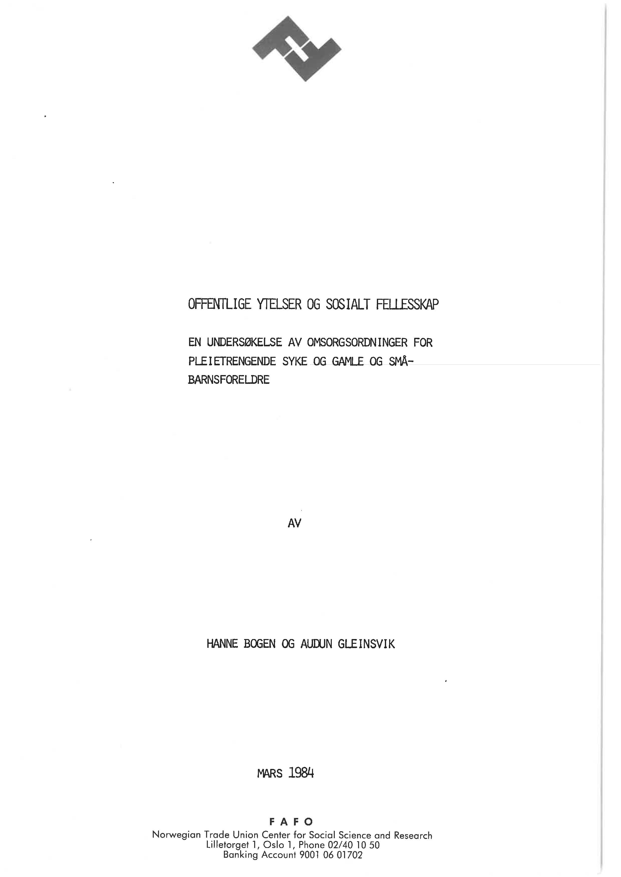 Offentlige ytelser og sosialt fellesskap