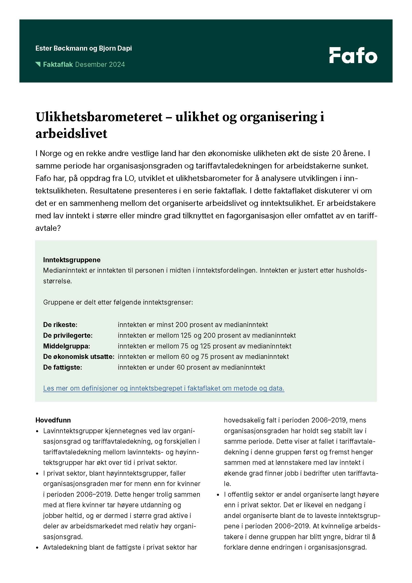 Ulikhetsbarometeret – ulikhet og organisering i arbeidslivet