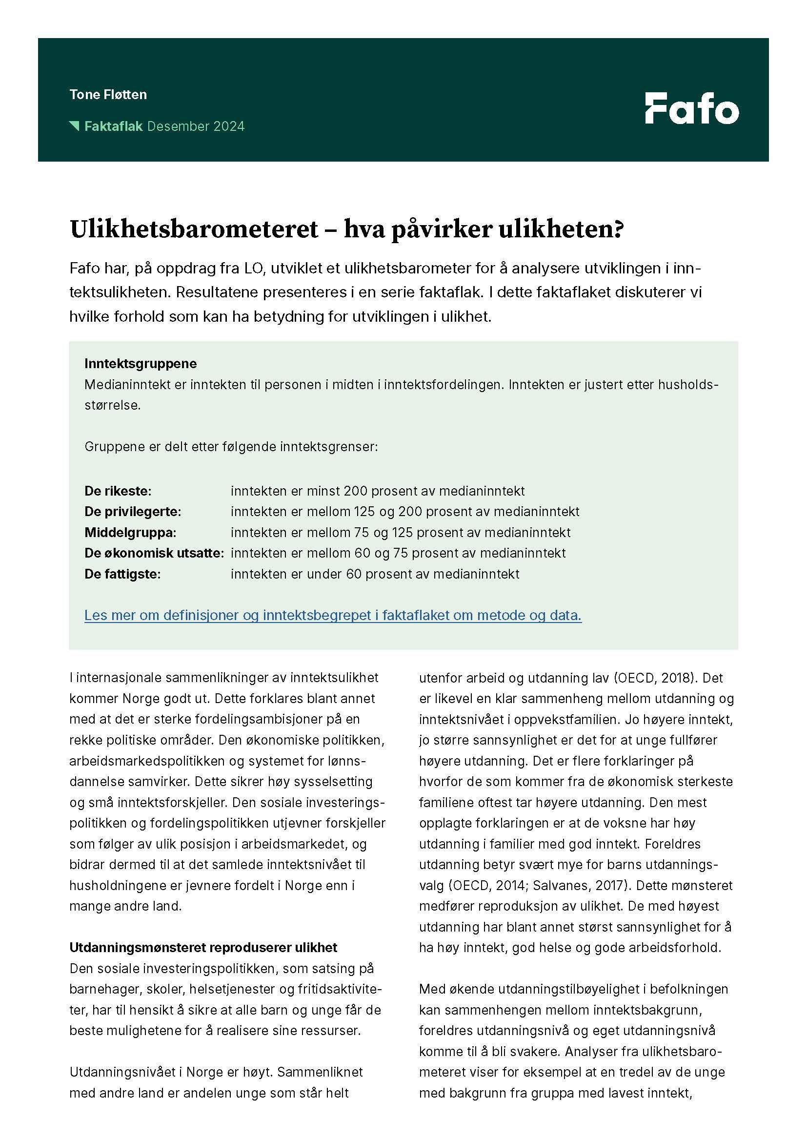 Ulikhetsbarometeret – hva påvirker ulikheten?