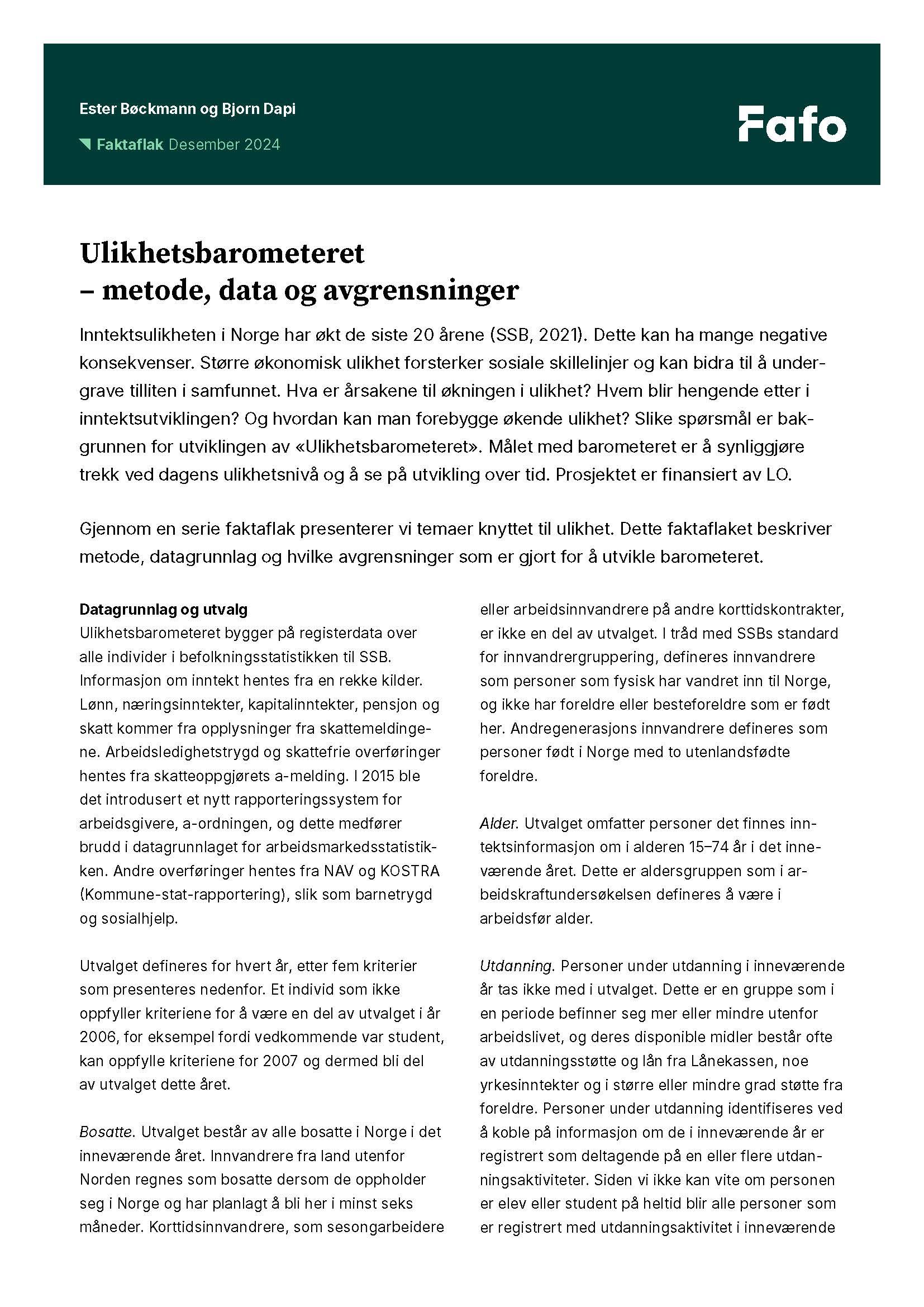 Ulikhetsbarometeret – metode, data og avgrensninger