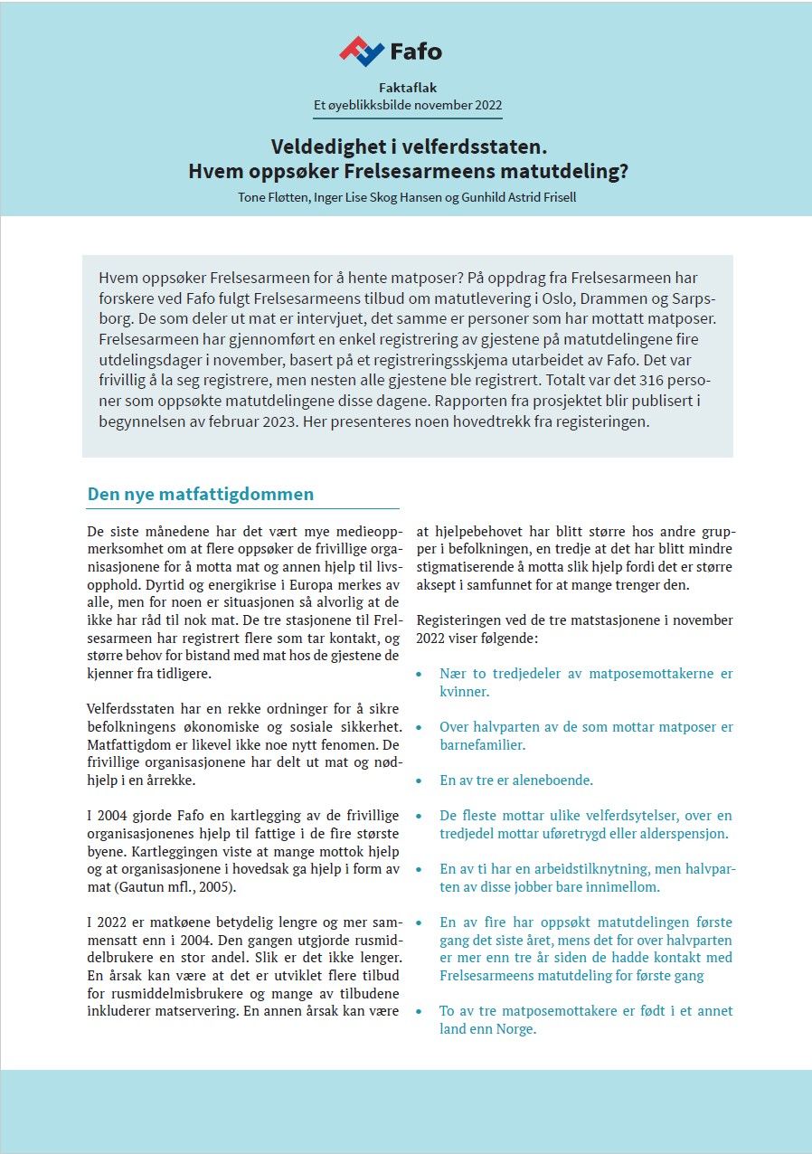 Veldedighet i velferdsstaten. Hvem oppsøker Frelsesarmeens matutdeling?