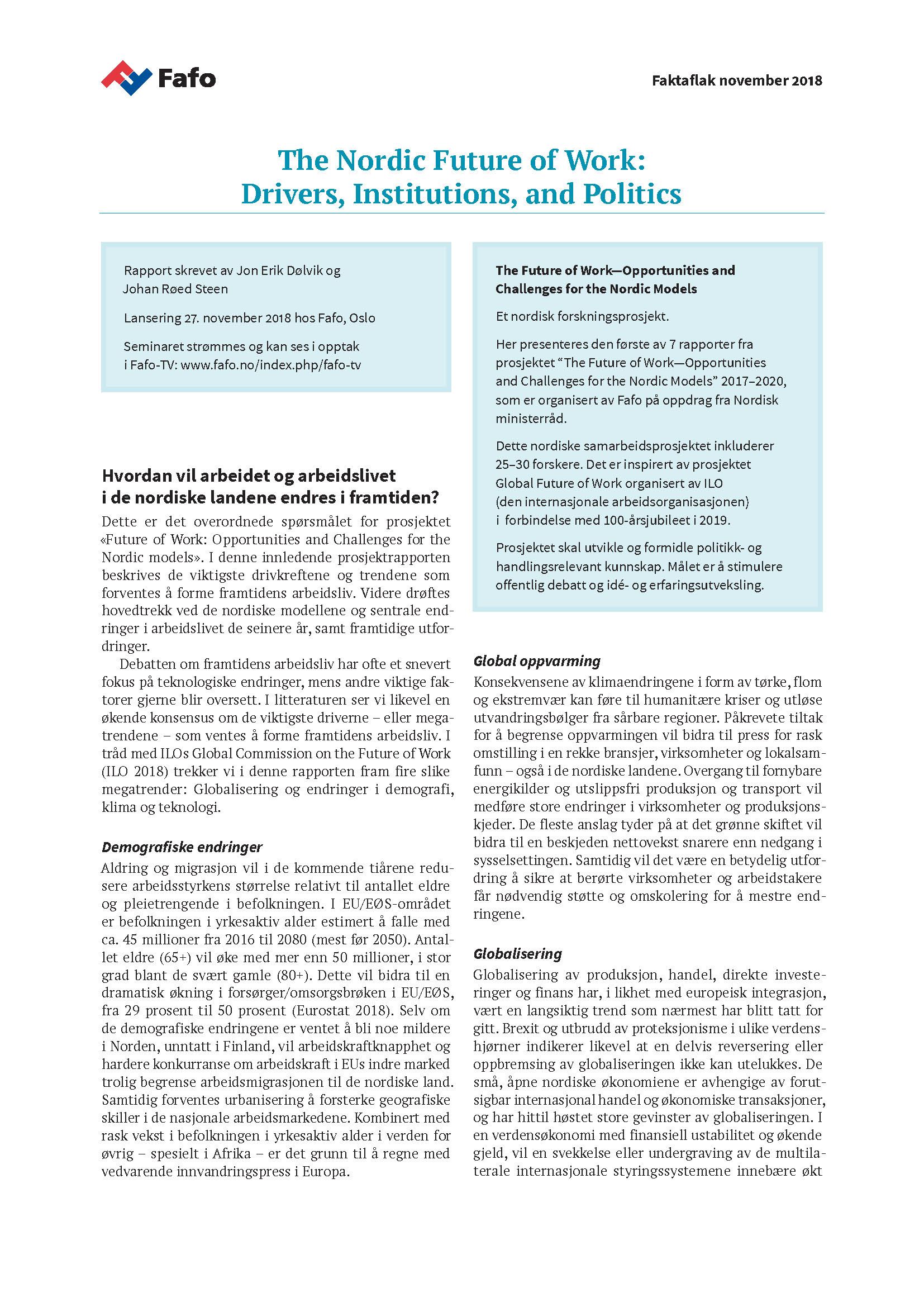 The Nordic Future of Work: Drivers, Institutions, and Politics