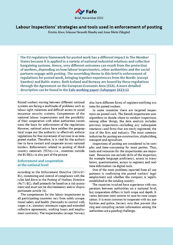 Labour Inspections’ strategies and tools used in enforcement of posting