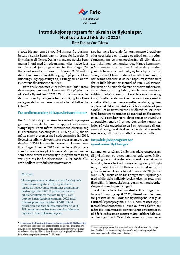 Introduksjonsprogram for ukrainske flyktninger. Hvilket tilbud fikk de i 2022?