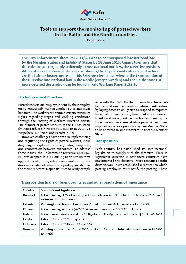 Tools to support the monitoring of posted workers in the Baltic and the Nordic countries