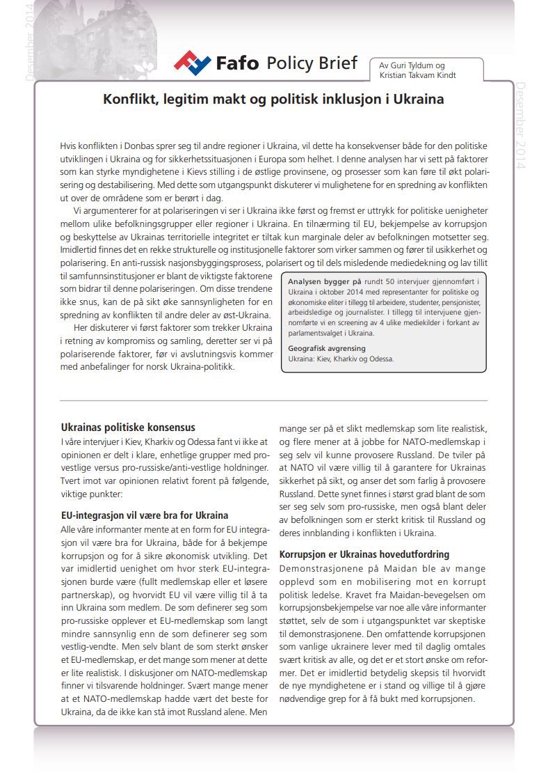Konflikt, legitim makt og politisk inklusjon i Ukraina