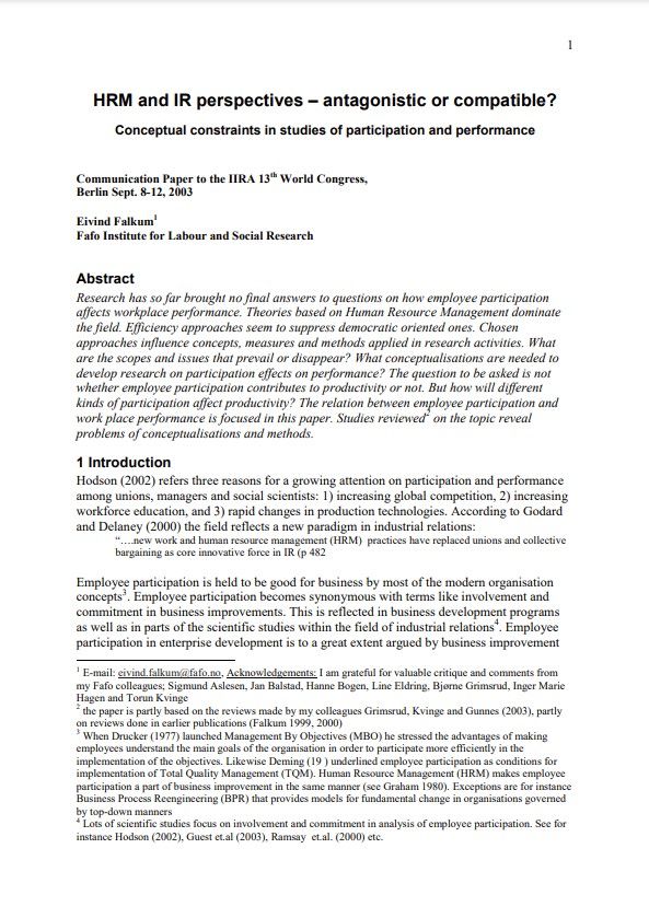 HRM and IR perspectives - antagonistic or compatible?