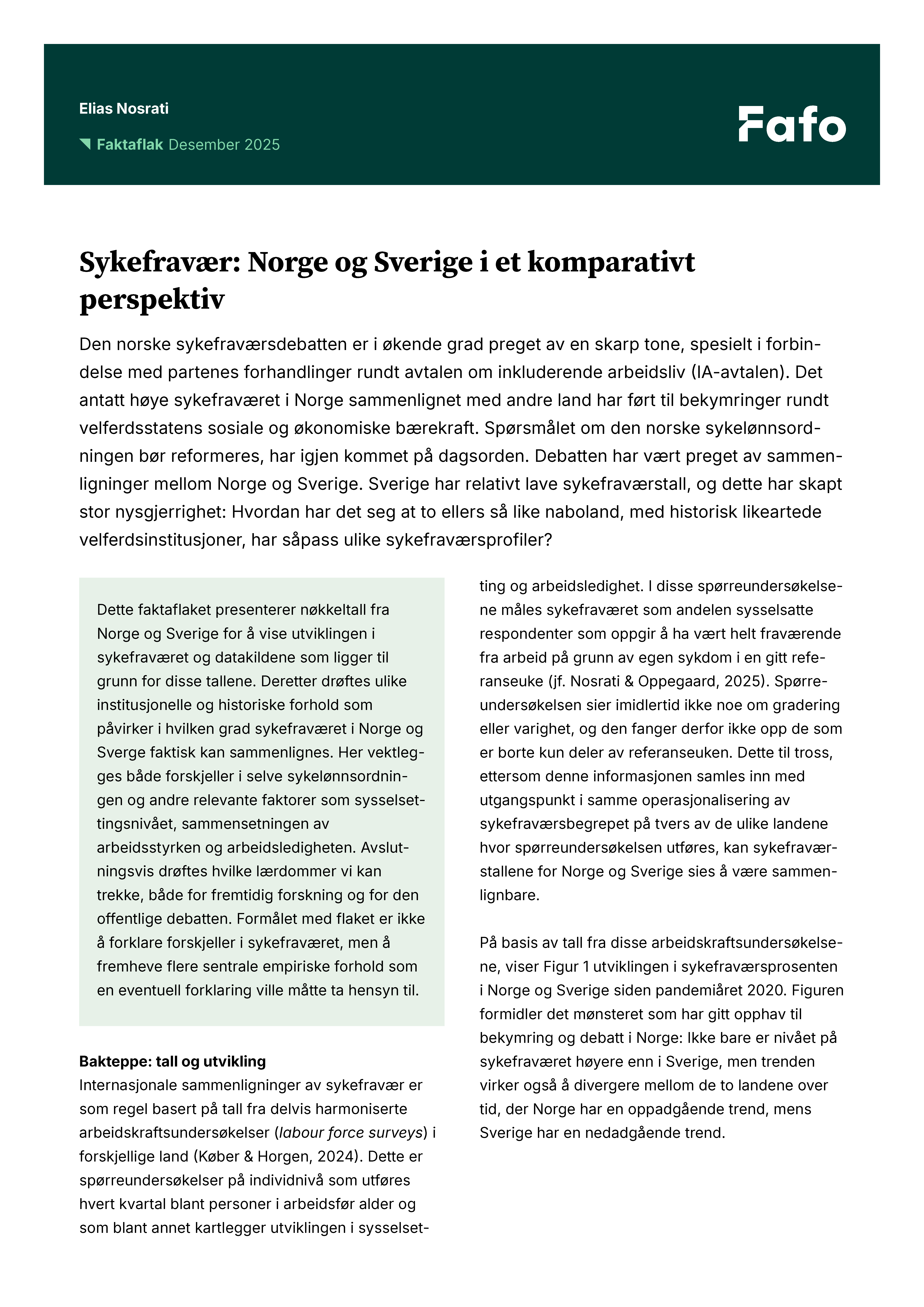 Sykefravær: Norge og Sverige i et komparativt perspektiv
